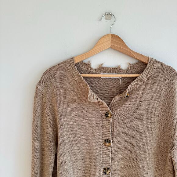Zara Linen Blend Distressed Knit Button Front Cardigan Sweater Brown M - Picture 3 of 8